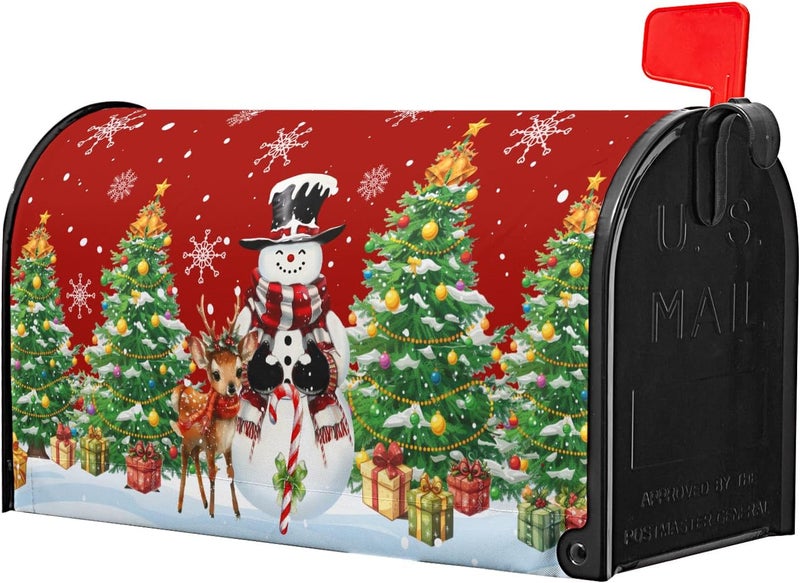 Anyako Christmas Snowman and Green Tree Mailbox Cover Snowflakes Red Mailbox Covers Magnetic Standard Size 21" X 18" Winter Xmas Mailbox Wrap Post Letter Box Cover Decor for Home Outdoor Yard Garden - Image 1